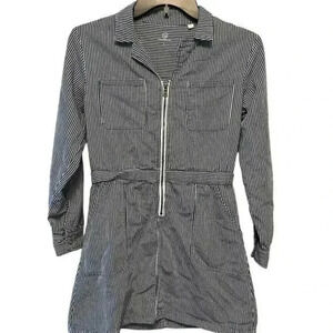 AG Adriano Goldschmied Girls Denim Striped Zip Up Blue and White Dress Sz Large